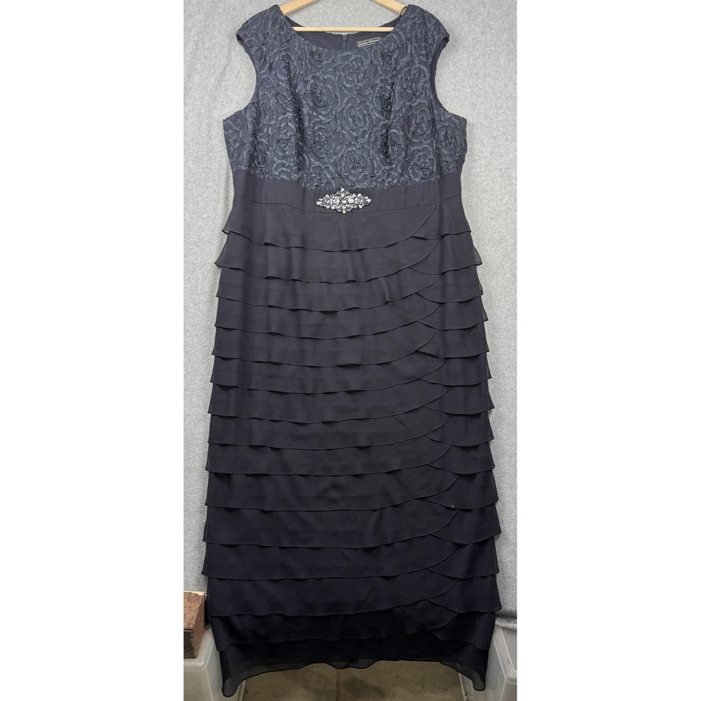 Jessica Howard Gown Womens 20W Navy Tiered Rhinestone Formal Mother of Bride